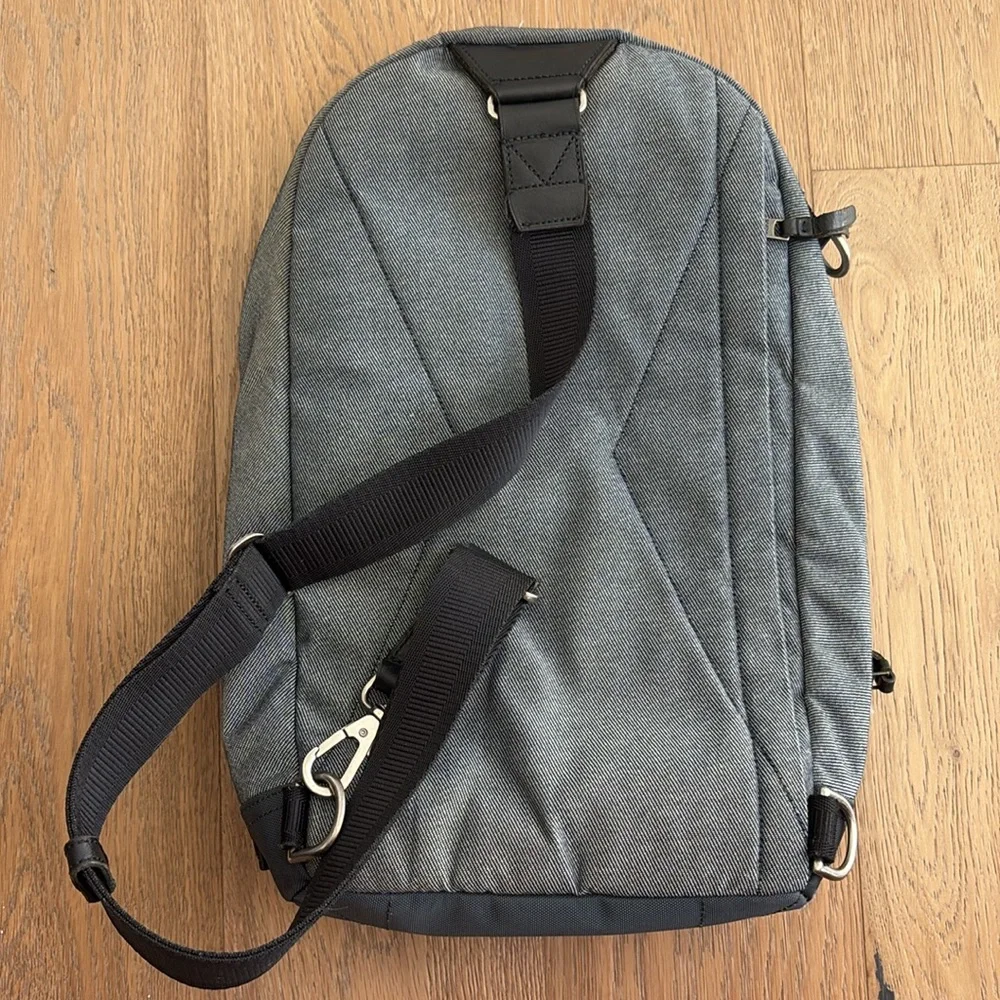 Tumi one strap demin backpack